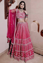 Striking Pink Color Silk  Fabric Party Wear Lehenga