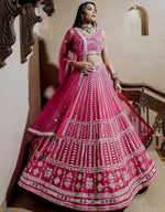 Striking Pink Color Silk  Fabric Party Wear Lehenga