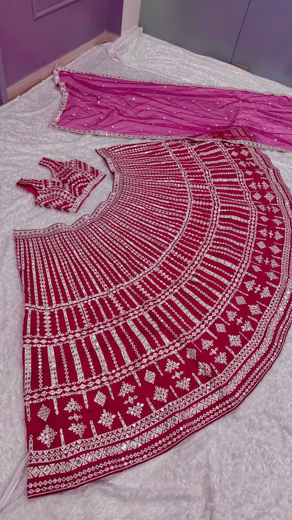 Striking Pink Color Silk  Fabric Party Wear Lehenga