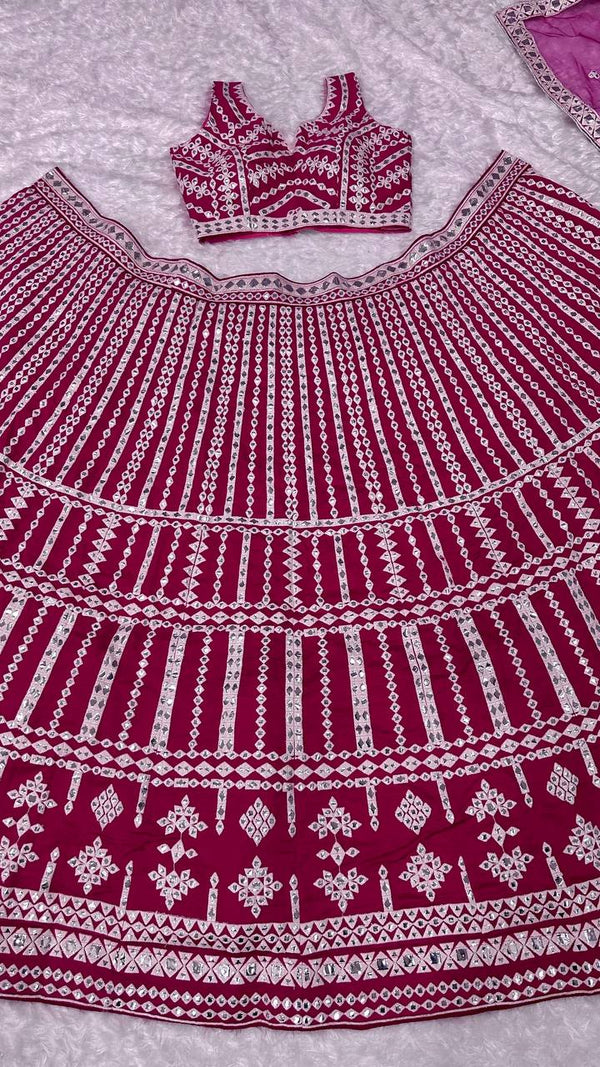 Striking Pink Color Silk  Fabric Party Wear Lehenga