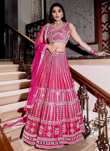 Striking Pink Color Silk  Fabric Party Wear Lehenga