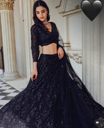 Striking Black Color Georgette  Fabric Party Wear Lehenga