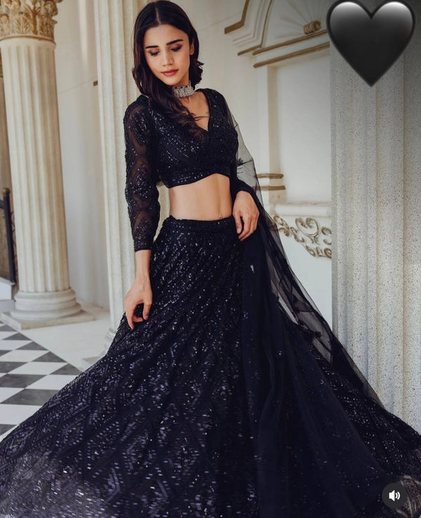 Striking Black Color Georgette  Fabric Party Wear Lehenga