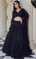 Striking Black Color Georgette  Fabric Party Wear Lehenga