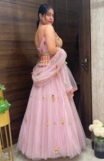 Striking Pink Color Net  Fabric Party Wear Lehenga