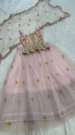 Striking Pink Color Net  Fabric Party Wear Lehenga