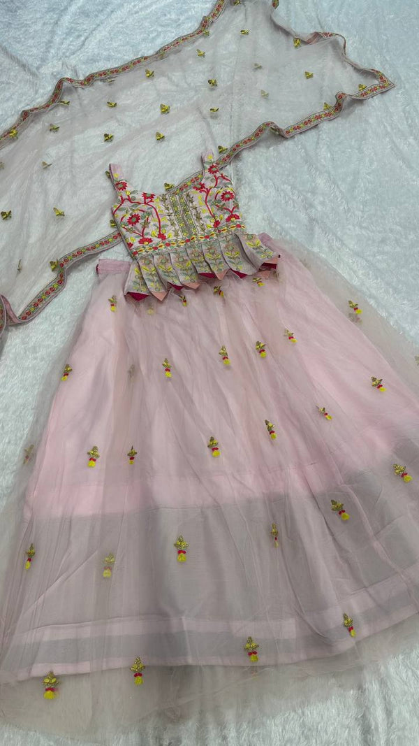 Striking Pink Color Net  Fabric Party Wear Lehenga