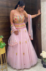 Striking Pink Color Net  Fabric Party Wear Lehenga