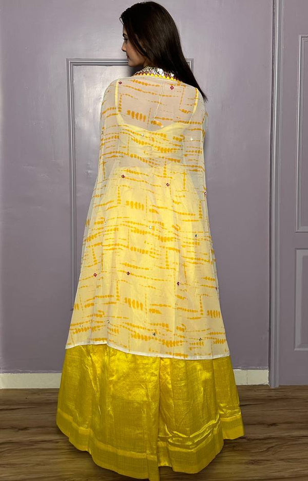 Striking Yellow Color Silk Fabric Party Wear Lehenga