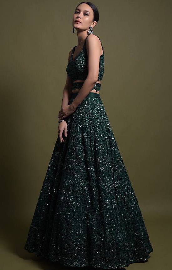 Pretty Green Color Net Fabric Party Wear Lehenga