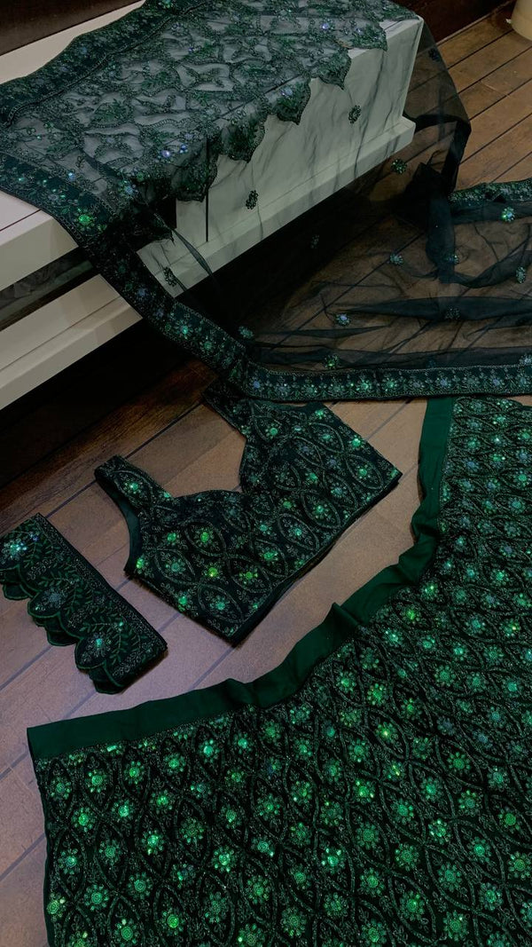Pretty Green Color Net Fabric Party Wear Lehenga