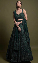 Pretty Green Color Net Fabric Party Wear Lehenga