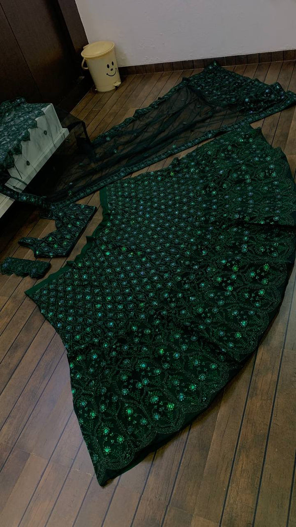 Pretty Green Color Net Fabric Party Wear Lehenga