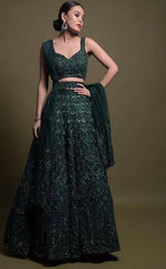 Pretty Green Color Net Fabric Party Wear Lehenga
