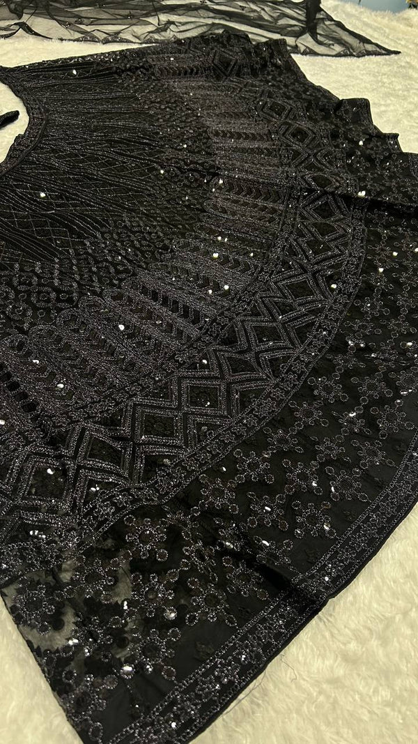 Pretty Black Color Net Fabric Party Wear Lehenga