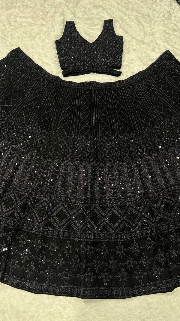 Pretty Black Color Net Fabric Party Wear Lehenga