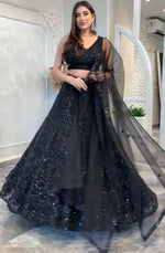 Pretty Black Color Net Fabric Party Wear Lehenga