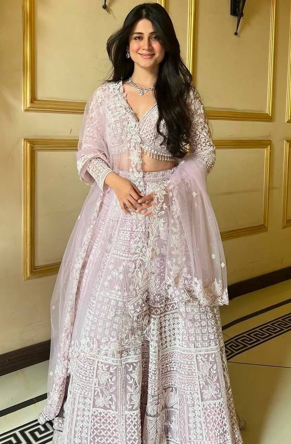 Pretty Pink Color Net Fabric Party Wear Lehenga