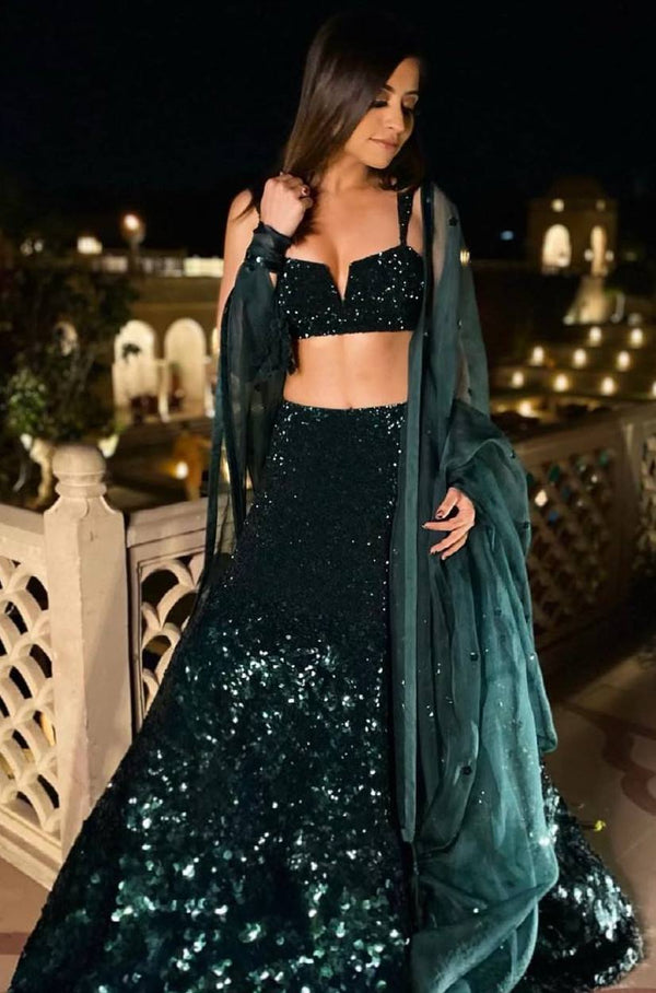 Pretty Green Color Georgette Fabric Party Wear Lehenga