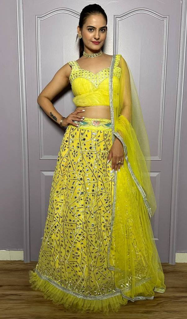 Pretty Yellow Color Georgette Fabric Party Wear Lehenga