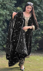 Charming Black Color Velvet Fabric Designer Suit