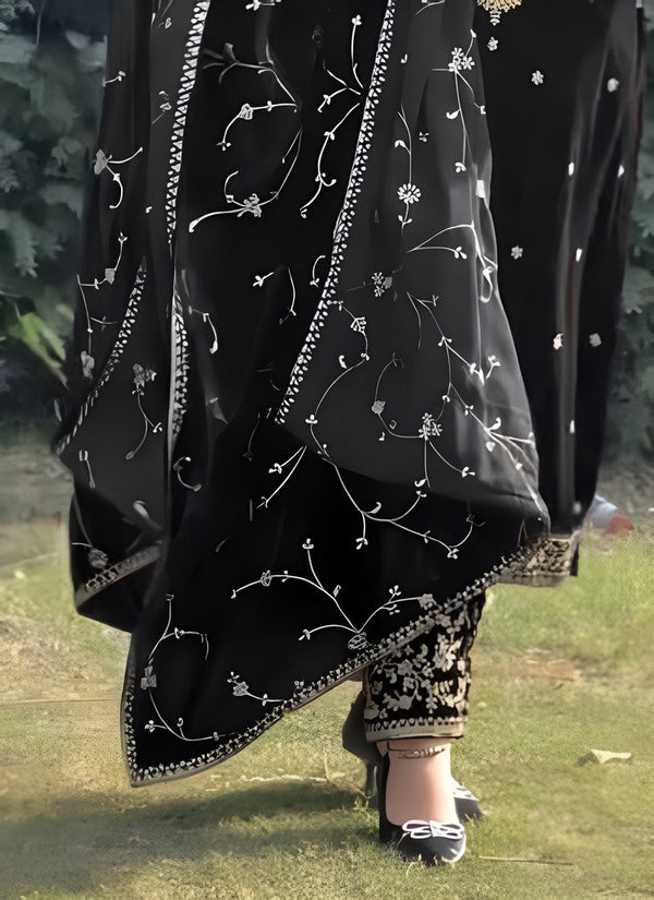 Charming Black Color Velvet Fabric Designer Suit