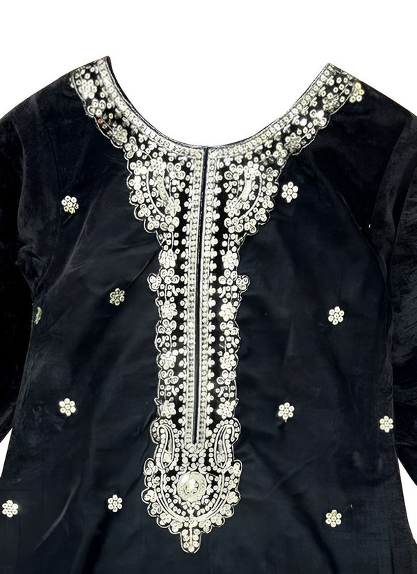 Charming Black Color Velvet Fabric Designer Suit