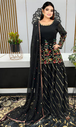 Charming Black Color Georgette Fabric Plazzo Suit