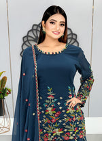 Charming Blue Color Georgette Fabric Plazzo Suit