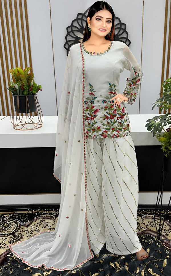 Charming White Color Georgette Fabric Plazzo Suit