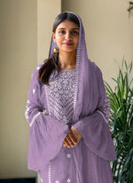 Amazing Purple Color Georgette Fabric Plazzo Suit