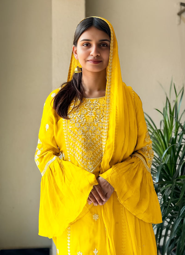 Amazing Yellow Color Georgette Fabric Plazzo Suit