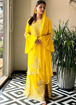 Amazing Yellow Color Georgette Fabric Plazzo Suit