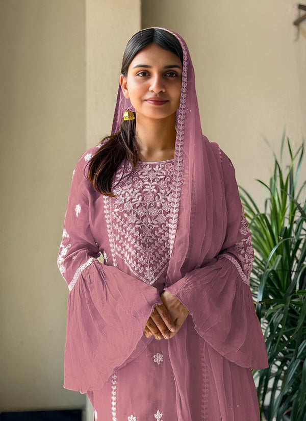 Amazing Pink Color Georgette Fabric Plazzo Suit