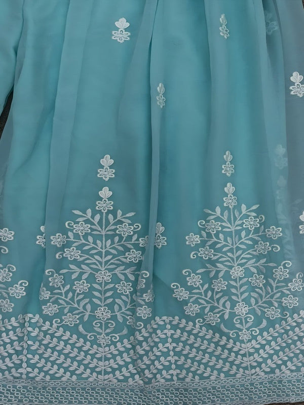 Amazing Aqua Color Georgette Fabric Plazzo Suit