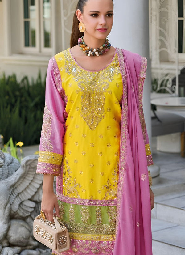 Amazing Yellow Color Georgette Fabric Plazzo Suit