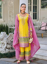 Amazing Yellow Color Georgette Fabric Plazzo Suit