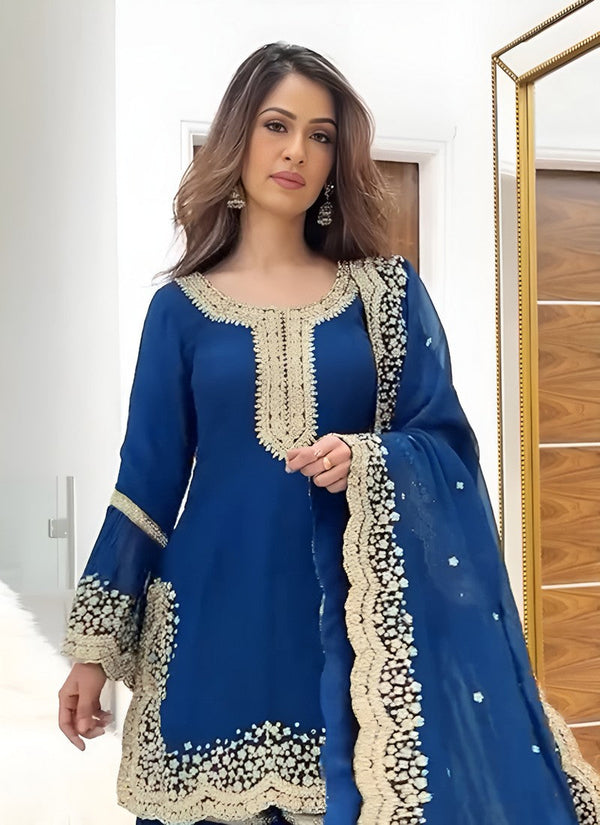 Amazing Blue Color Georgette Fabric Sharara Suit