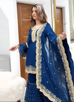 Amazing Blue Color Georgette Fabric Sharara Suit