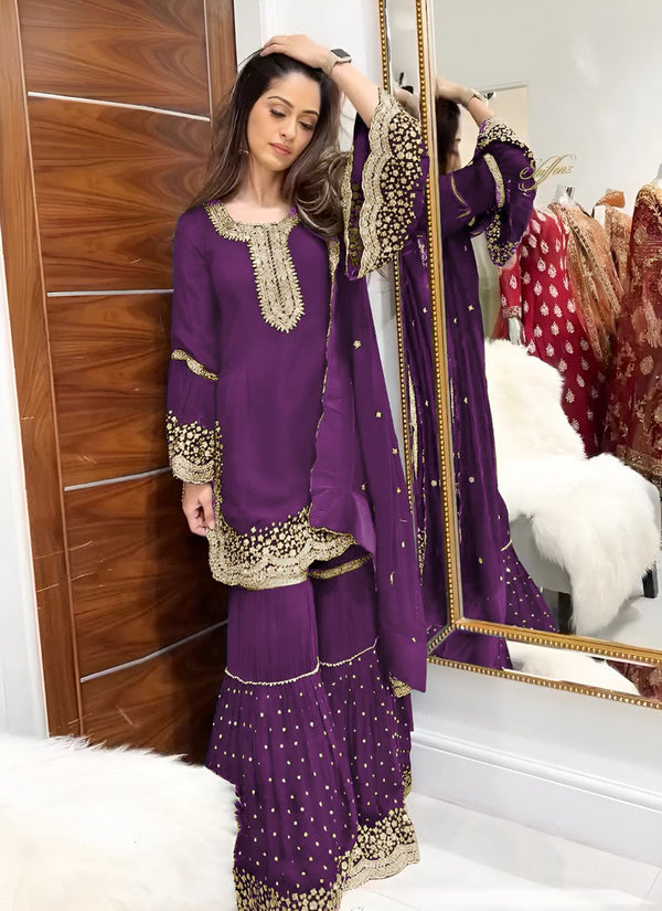 Amazing Purple Color Georgette Fabric Sharara Suit