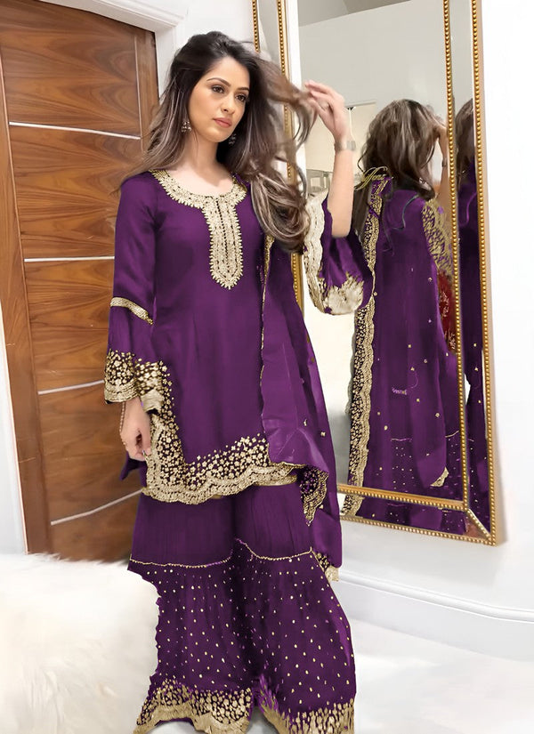 Amazing Purple Color Georgette Fabric Sharara Suit