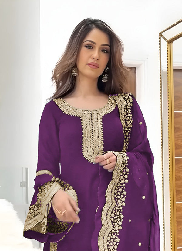 Amazing Purple Color Georgette Fabric Sharara Suit