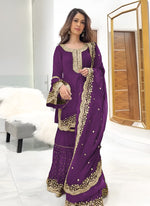 Amazing Purple Color Georgette Fabric Sharara Suit