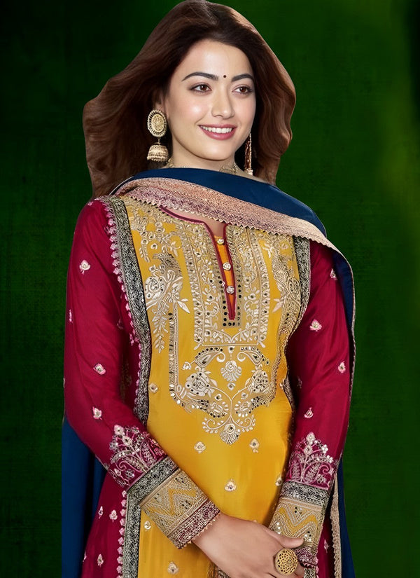 Amazing Mustard Color Georgette Fabric Plazzo Suit