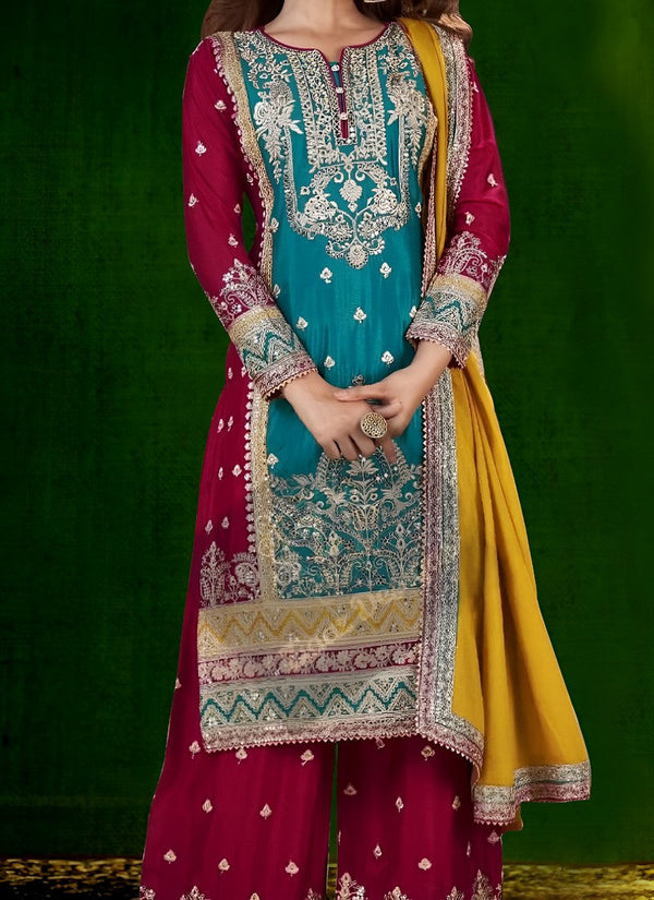 Amazing Turquoise Color Georgette Fabric Plazzo Suit