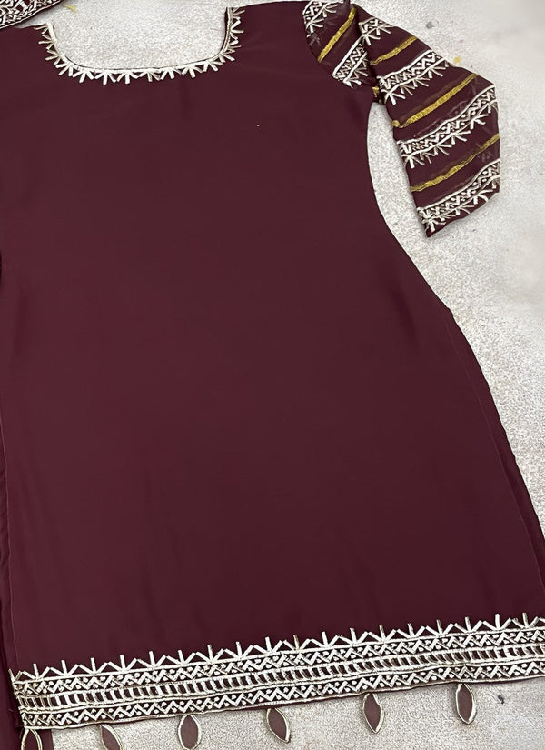 Beautiful Maroon Color Georgette Fabric Designer Suit