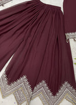 Beautiful Maroon Color Georgette Fabric Designer Suit