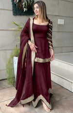 Beautiful Maroon Color Georgette Fabric Designer Suit