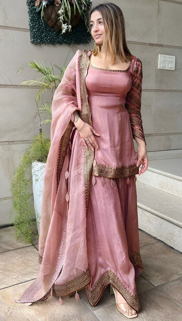 Beautiful Pink Color Georgette Fabric Designer Suit