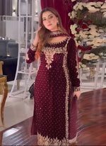 Beautiful Maroon Color Velvet Fabric Partywear Suit